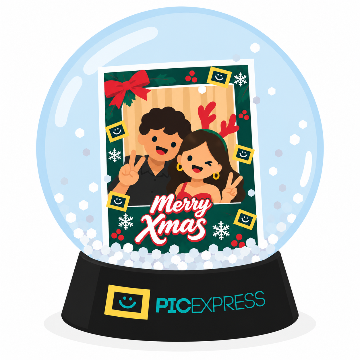 Illustration of a festive PicExpress Custom Photo Snow Globe