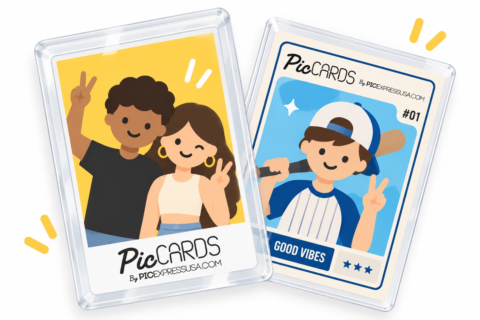 Illustration of custom acrylic PicCards trading cards